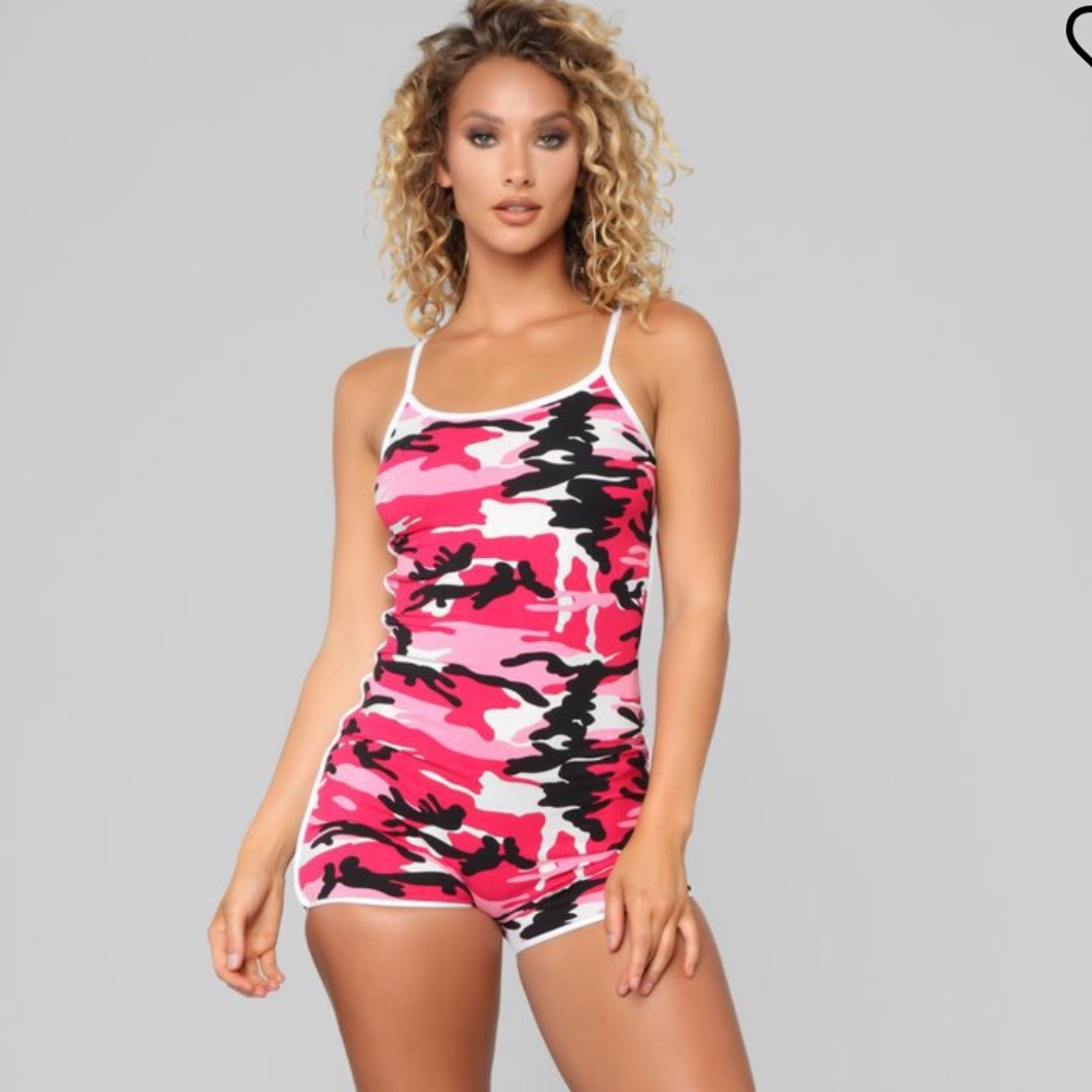 Fashion nova pink camo romper